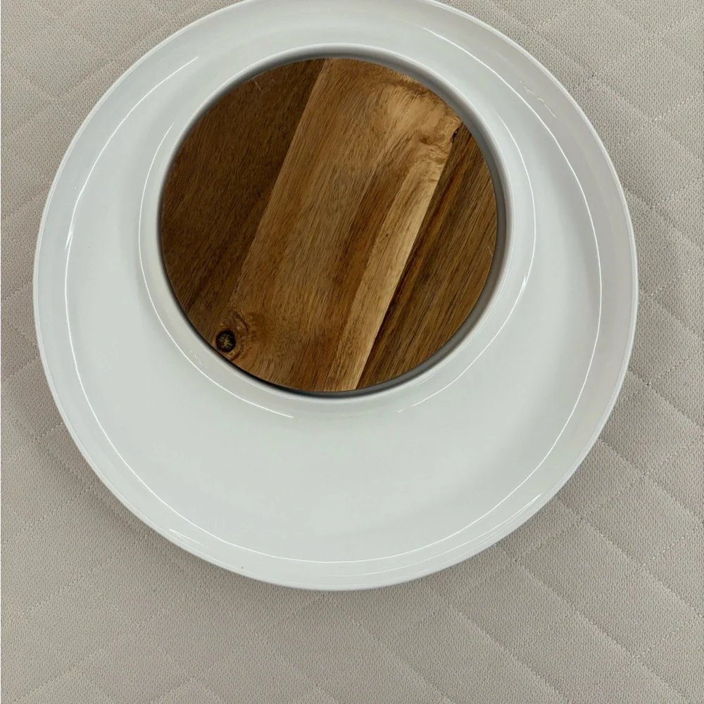 NEW Sur La Table Elegant White and Brown Wood Dining Plate. Perfect condition